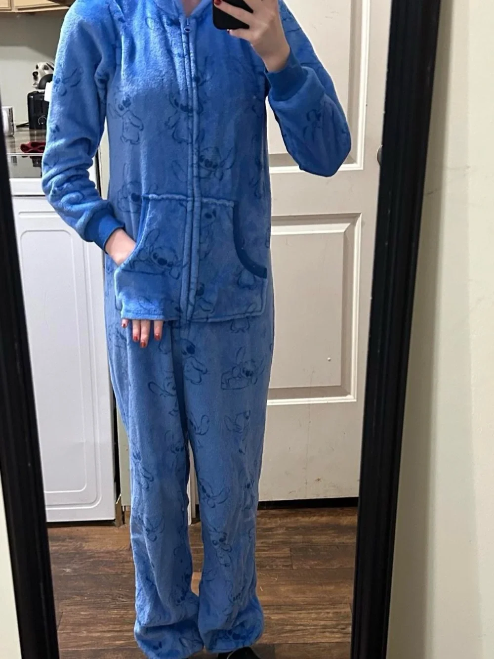 Disney Stitch Blue and Pink Plush Hooded Pajama Set